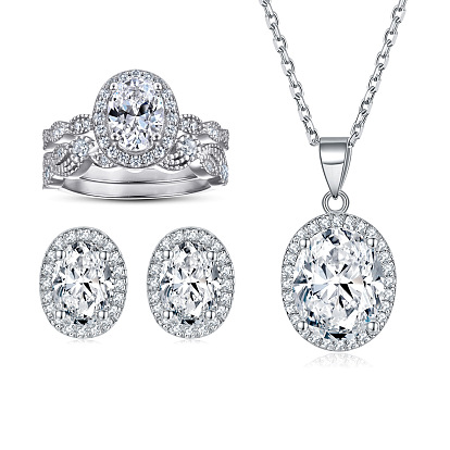 Stylish 925 Silver Jewelry Set - Ring, Necklace and Earrings for Women