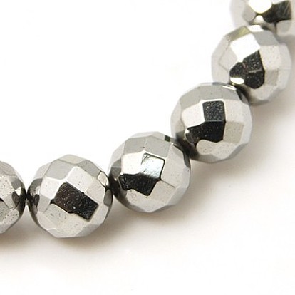 Magnetic Synthetic Hematite Beads Strands, Faceted, Round, 8mm, Hole: 1mm, about 45pcs/strand, 16 inch