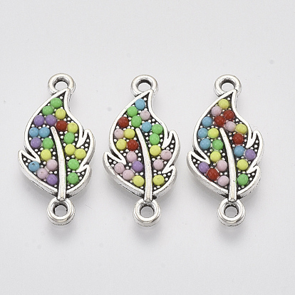 Antique Silver Tone Alloy Links Connectors, with Resin, Leaf