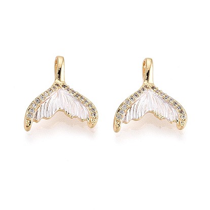 Подвески из латуни, окрашенные распылением, с паве из кубических цирконий, рыбий хвост