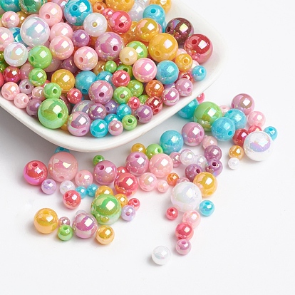 AB Color Acrylic Beads, Round, 4~10mm, Hole: 1~2mm