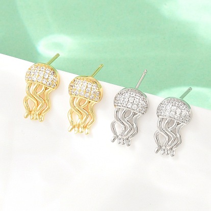 Латунные микро проложить серьги стержня кубического циркония, медуза, без свинца и без кадмия, долговечный, стойки покрытие