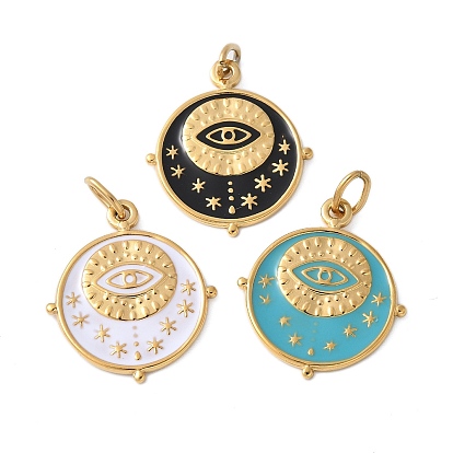 304 нержавеющей стальной эмали подвески, с целью перехода в кольце, золотые, плоские круглые с узором глаз