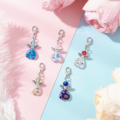 Гальваническое стекло и подвески ручной работы в технике миллефиори лэмпворк, ангел, со сплавочной фурнитурой, крылья и сердце