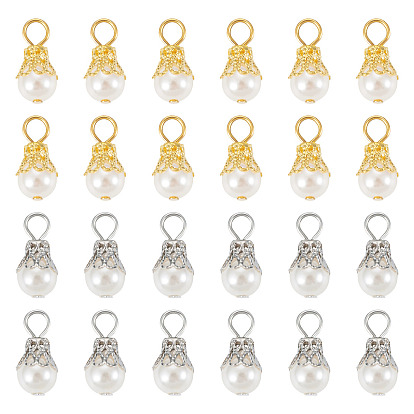 100 шт 2 цвета круглые искусственные жемчужные акриловые подвески, с железной фурнитурой