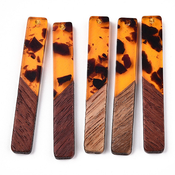 Transparent Resin & Walnut Wood Big Pendants, Rectangle Charms