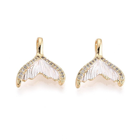 Подвески из латуни, окрашенные распылением, с паве из кубических цирконий, рыбий хвост