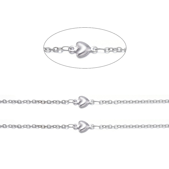 Stainless Steel Cable Chains, with Heart Links and Spool, Soldered, Flat Oval