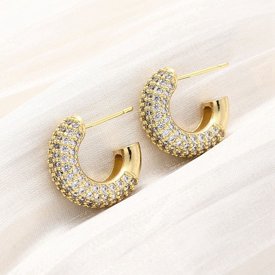 Серьги-гвоздики из латунного микро-паве, с-образный