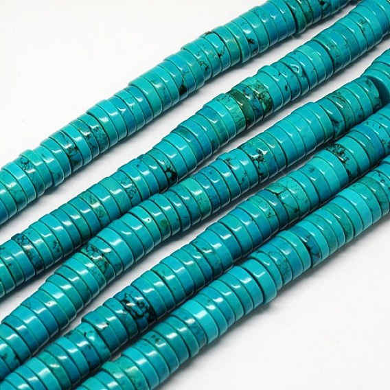 Natural Magnesite Beads Strands, Dyed, Heishi Beads, Flat Round/Disc
