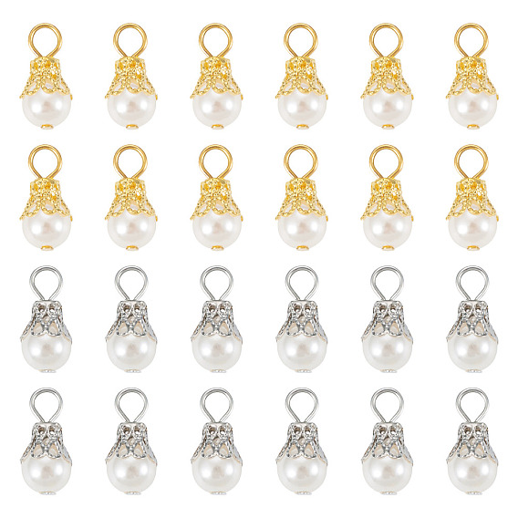 100 шт 2 цвета круглые искусственные жемчужные акриловые подвески, с железной фурнитурой