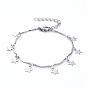 Star 304 Stainless Steel Charm Bracelets, with Scalloped Bar Link Chains and Lobster Claw Clasps