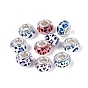 Opaque Resin European Beads, Large Hole Beads, Rondelle & Leopard Pattern, with Silver Color Plated Brass Cores