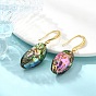 Natural Paua Shell Dangle Earrings for Women, Oval, with Brass Earring Hooks