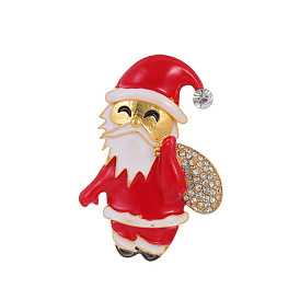 Christmas Santa Claus with Bag Alloy Enamel Brooches, with Rhinestone, Enamel Pins