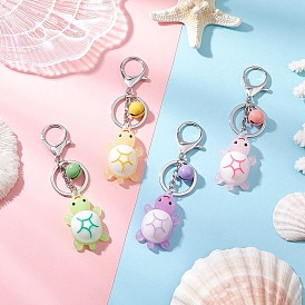 4 шт. светящиеся брелоки из ПВХ в виде черепахи и окрашенного железа с колокольчиками, с железными разрезными брелоками, платина