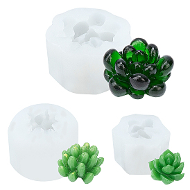 Olycraft 3Pcs 3 Style Succulent Plants Shape Fondant Molds, Food Grade Silicone Molds, For DIY Cake Decoration, Candle, Chocolate, Candy, UV Resin & Epoxy Resin Craft Making