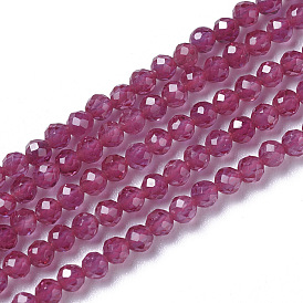 Natural Red Corundum/Ruby Beads Strands, Faceted, Round