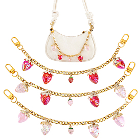 3 шт. 3 стили прозрачный акриловый красный и розовый клубничный шарм 304 декоративные цепочки из нержавеющей стали для сумок, с поворотными застежками из сплава, аксессуары для замены сумок