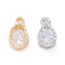 Alloy Clear Cubic Zirconia Charms, Long-Lasting Plated, Teardrop