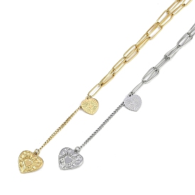 304 Stainless Steel Heart Tassel Pendant Paperclip Chain Necklaces