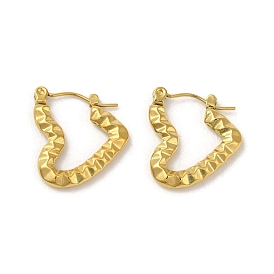 304 Stainless Steel Hoop Earrings for Women, Textured Heart