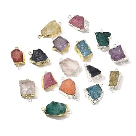 Raw Rough Natural Dyed Quartz Crystal Links Connector Charms, with Brass Findings, Nuggets