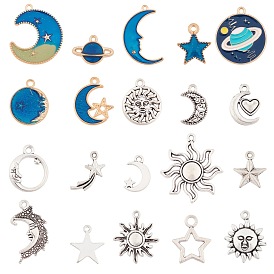 SUNNYCLUE Starry Sky Theme Alloy Enamel Pendants, Moon and Star