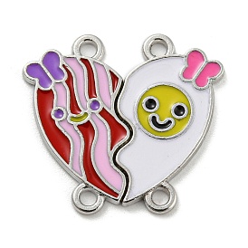 Alloy Enamel Couple Heart Connector Charms, Platinum, Heart Links with Smiling Face