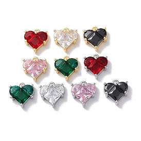 Glass Charms, with Brass Findings, Heart Charm, Mixed Color