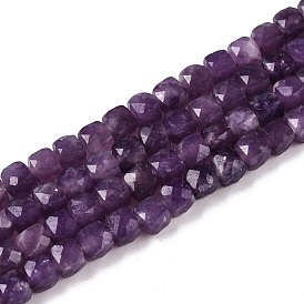 Natural Lepidolite Beads Strands, Faceted, Cube