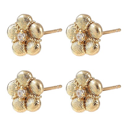 SHEGRACE Brass Micro Pave Cubic Zirconia Stud Earrings, Flower, Lead Free & Cadmium Free & Nickel Free
