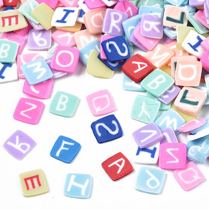 Handmade Polymer Clay Cabochons, Fashion Nail Art Decoration Accessories, Square with Letter