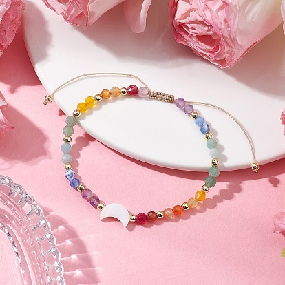 Регулируемые плетеные браслеты из нейлоновой нити для женщин, с натуральным аметистом, агатом, цветочным амазонитом, зеленым авантюрином, сердоликом, синтетическим гематитом и бусиной из натуральной пресноводной ракушки