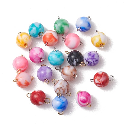 20 шт. двухцветные непрозрачные акриловые круглые соединительные подвески, с 304 петлями из нержавеющей стали, золотые