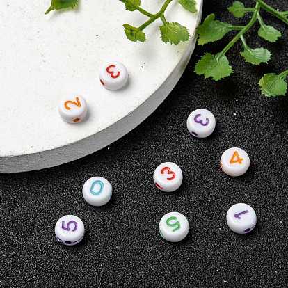 Opaque Acrylic Flat Round Beads, Number Beads, 7x3mm, Hole: 2mm, about 3600pcs/500g