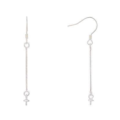925 Sterling Silver Earring Hooks Findings, with 925 Stamp, with Box Chain & Cup Pearl Bail Pin