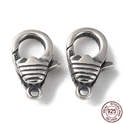 925 Thailand Sterling Silver Lobster Claw Clasps, Stripe, with 925 Stamp