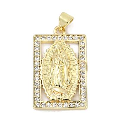 Латунные микро проложить кубического циркония подвески, прямоугольник с Девой Марией, без свинца и без кадмия, долговечный, стойки покрытие