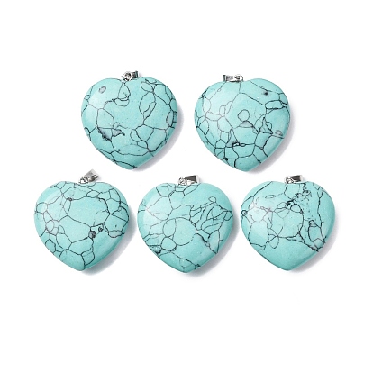 Синтетические бирюзовые подвески, сердце прелести, с защелкой из нержавеющей стали на поручнях