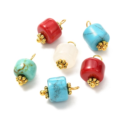 Natural Mixed Gemstone Pendants, with Golden Brass Findings, Column