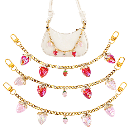 3 шт. 3 стили прозрачный акриловый красный и розовый клубничный шарм 304 декоративные цепочки из нержавеющей стали для сумок, с поворотными застежками из сплава, аксессуары для замены сумок