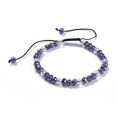 Adjustable Glass Braided Bead Bracelets, with Nylon Cord