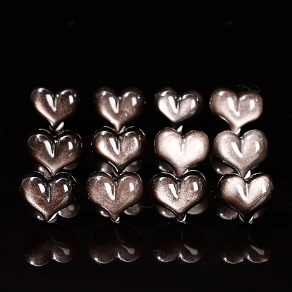 Натуральные серебряные бусины из обсидиана, сердце