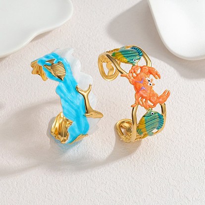 Ocaen theme 304 браслеты-манжеты из нержавеющей стали с эмалью для женщин, ионное покрытие (ip)