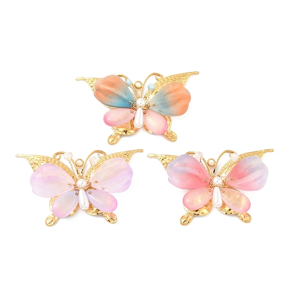 304 стекло нержавеющая сталь большие кулоны, очарование бабочки, с ABS имитации жемчуга, реальный 18 k позолоченный