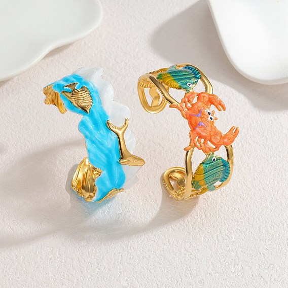 Ocaen theme 304 браслеты-манжеты из нержавеющей стали с эмалью для женщин, ионное покрытие (ip)