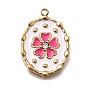 304 нержавеющей стальной эмали подвески, со стразами, овал с цветочной подвеской