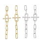 Brass Micro Pave Clear Cubic Zirconia Dangle Stud Earrings, with Ear Nuts, Long-Lasting Plated, Paperclip Chain
