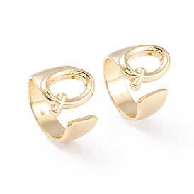 Brass Cuff Rings, Open Rings, Long-Lasting Plated, Alphabet, Letter A~Z, Real 18K Gold Plated